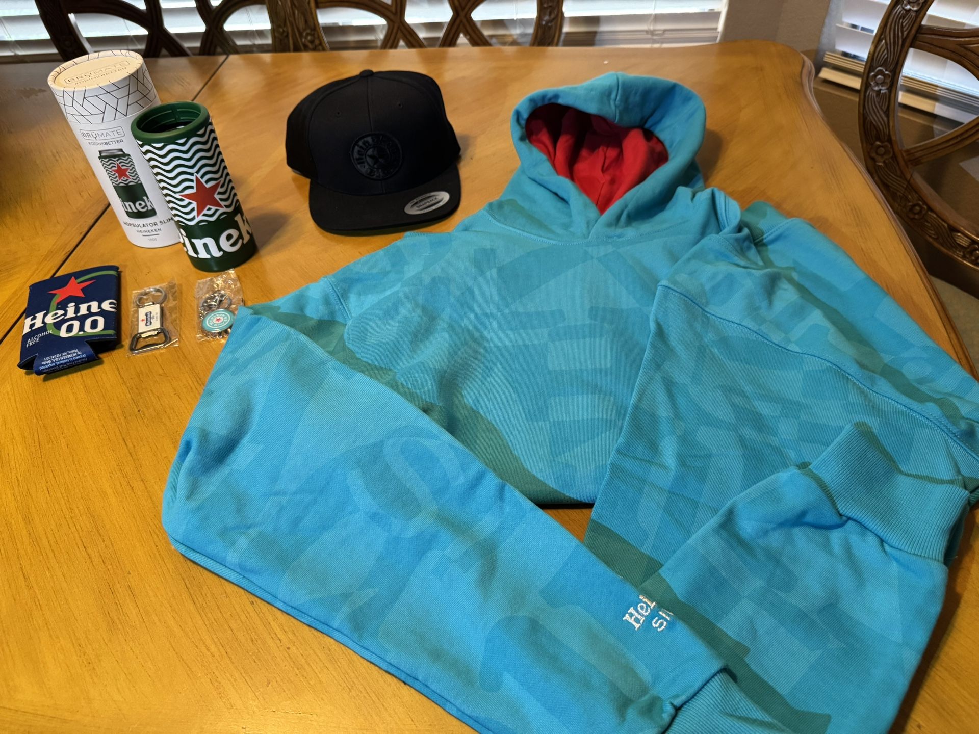 Heineken XL sweatshirt , Hat , Metal Koozie , Bottle Opener, Key Ring