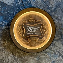 Vintage 1985 Miller High Life Barrel Bar Sign With Light