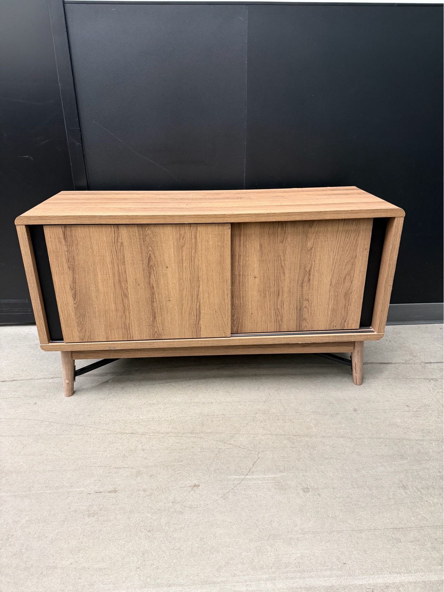 Oak Sliding Door Sideboard Credenza | MCM Style | Tapered Legs | 44" | Media Console