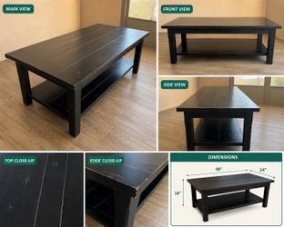 Black Wooden Coffee Table with Storage Shelf – 48” x 24” -$40 OBO