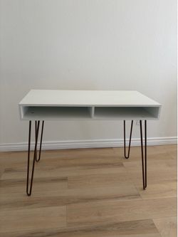 Hairpin Writing Desk with Storage White