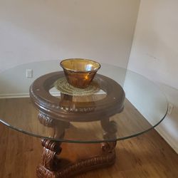 Round Glass Top Wooden Stand Table 