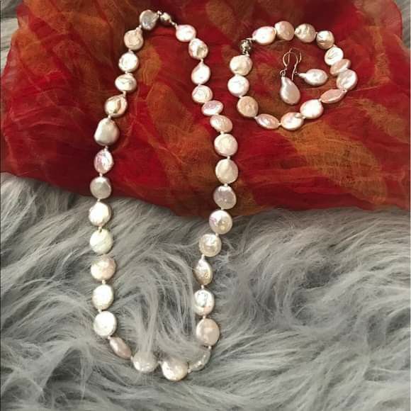 River Button pearl earrings necklace bracelet set
