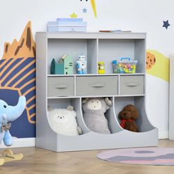 Kids Bookcase, Toy Storage Organizer Cabinet, Children Display Bookshelf with Drawers for Toys, Clothes, Books, Grey