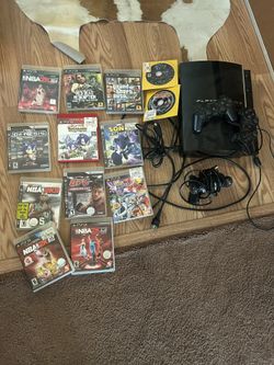 Playstation 3 With 3 Controllers Power Cord Hdmi Cord And Games