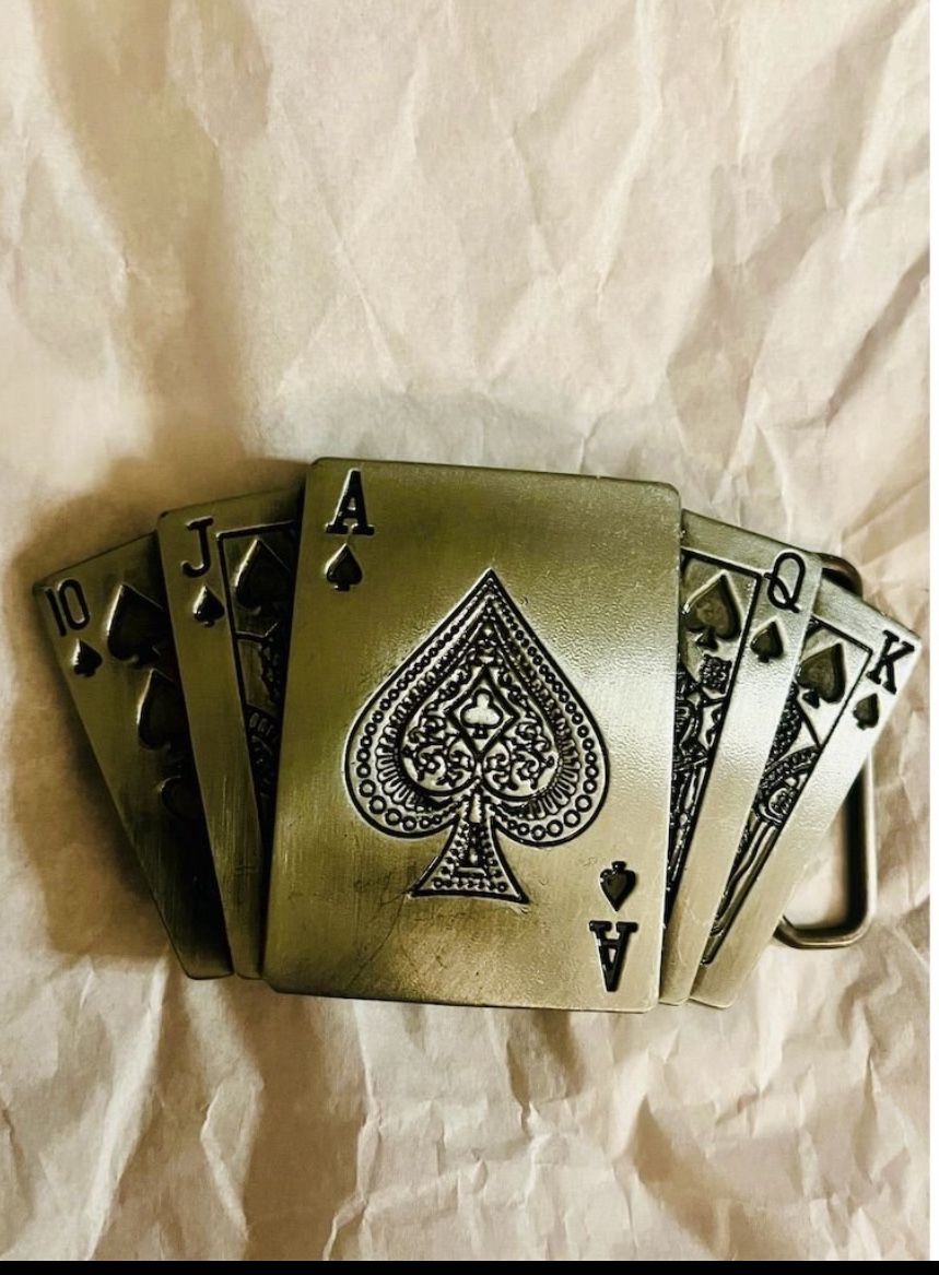 Belt Buckle Casino Style Royal Flush Poker Belt Buckle Silver Retro Western