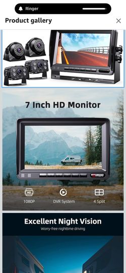 eRapta HD 1080p Backup Camera System Kit, 7-inch Reversing Monitor with Quad Split Recording IP69 Waterproof, Rear View Side View Cameras, Backup Came