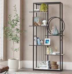 Modern Tall Bookshelf Black Metal White Shelves