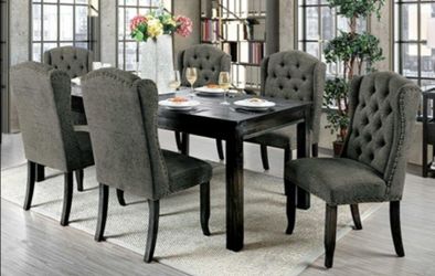 Brand New Antique Black & Grey 7pc Formal Dining Table Set