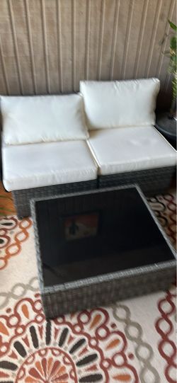 Outdoor Wicker Loveseat and Coffee Table Set