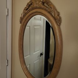 Kreiss Furniture Carlton Wood Carved Oval Mirror W/ Bevel, Finish English Toffee W/wash Highlights 