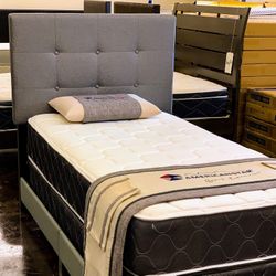 Twin Linen Bed Plus Twin Plush Mattress (Free Delivery )