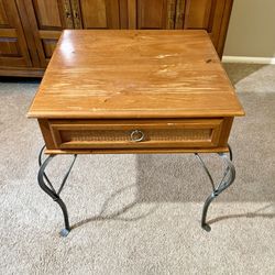 Rustic Wood + Metal End Table w/ Drawer (23” Square)