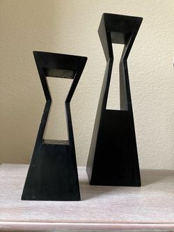 Decorative Black Wooden Candleholder Set