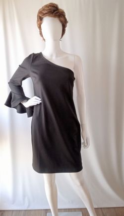 Black One-Shoulder Bell Sleeve Mini Dress