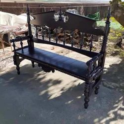 One of a kind repurposed hardwood purple bench