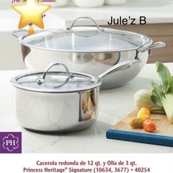 Princess House Set De Cacerola De 12 Qts Y Olla De 6 Qts De Acero Inoxidable Nuevas En Sus Cajas 
