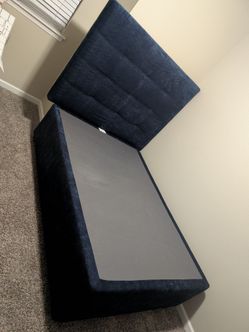 Full size blue bed frame with headboard