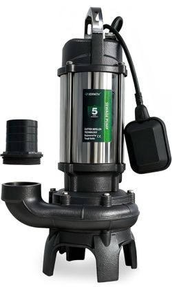 NEW 1 HP Sewage Pump Submersible, Stainless Pump Casing, E-Coated Semi-Open Cast Iron Impeller, Auto Float Switch, 115V, 2" NPT Discharge for Sump Bas