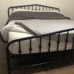 Novogratz Bushwick Modern Metal Bed, King Size - Black Triangular Headboard, Adjustable Base Height, Requires No Box Spring