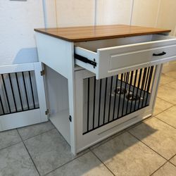 Large Dog Crate Furniture with Flip-up Door, Drawer, 34''H x 37''W x 24''D