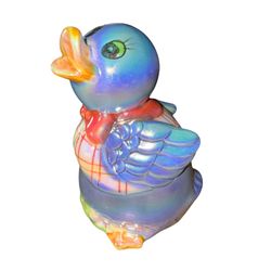 Lusterware Duck Duckling Bank Periwinkle Plaid Shirt Bow Tie Ceramic 5"  This is a charming Lusterware Duck Duckling Bank in a lovely periwinkle plaid