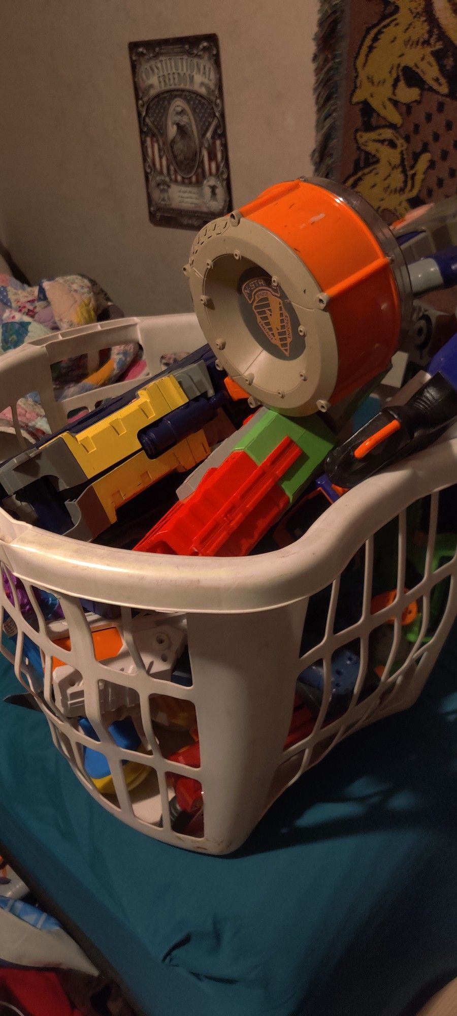 Laundry Basket Of Nerf Guns