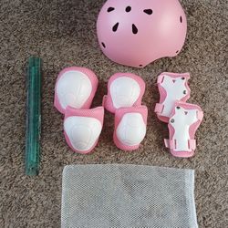 Pink And White Helmet & Pads (12 Inches Ruler For Scale)