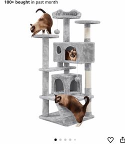 #R2 54in Cat Tree Tower, 2 Caves, Kitten-Ear Perch & Scratching Posts Multi-level layout, climbing ladder, easy assembly, high pet appeal, total load 