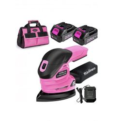 ThinkLearn Cordless Detail Sander for Woodworking, 20V Electric Hand Sander for Wood Furniture, Compact Mouse Sander Tool with 2Pcs Batteries, Charger