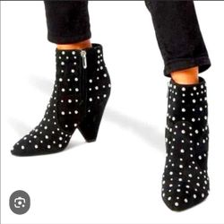 $68✨️🎀Size 7.5/37.5🎵Sam Edelman Roya Black Suede Studded Cone Heel Ankle Boots.🎀