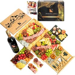 Large Charcuterie Board 19 pcs accessories, Cheese Board With Mountain Scene, Cheese Board & Knife Set, Bamboo Charcuterie Boards, Cheese Servers-Uniq