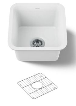 Kohler Cairn 15.5” Undermount Single Bowl Stone Neoroc Composite Bar Sink with Bottom Sink Rack
