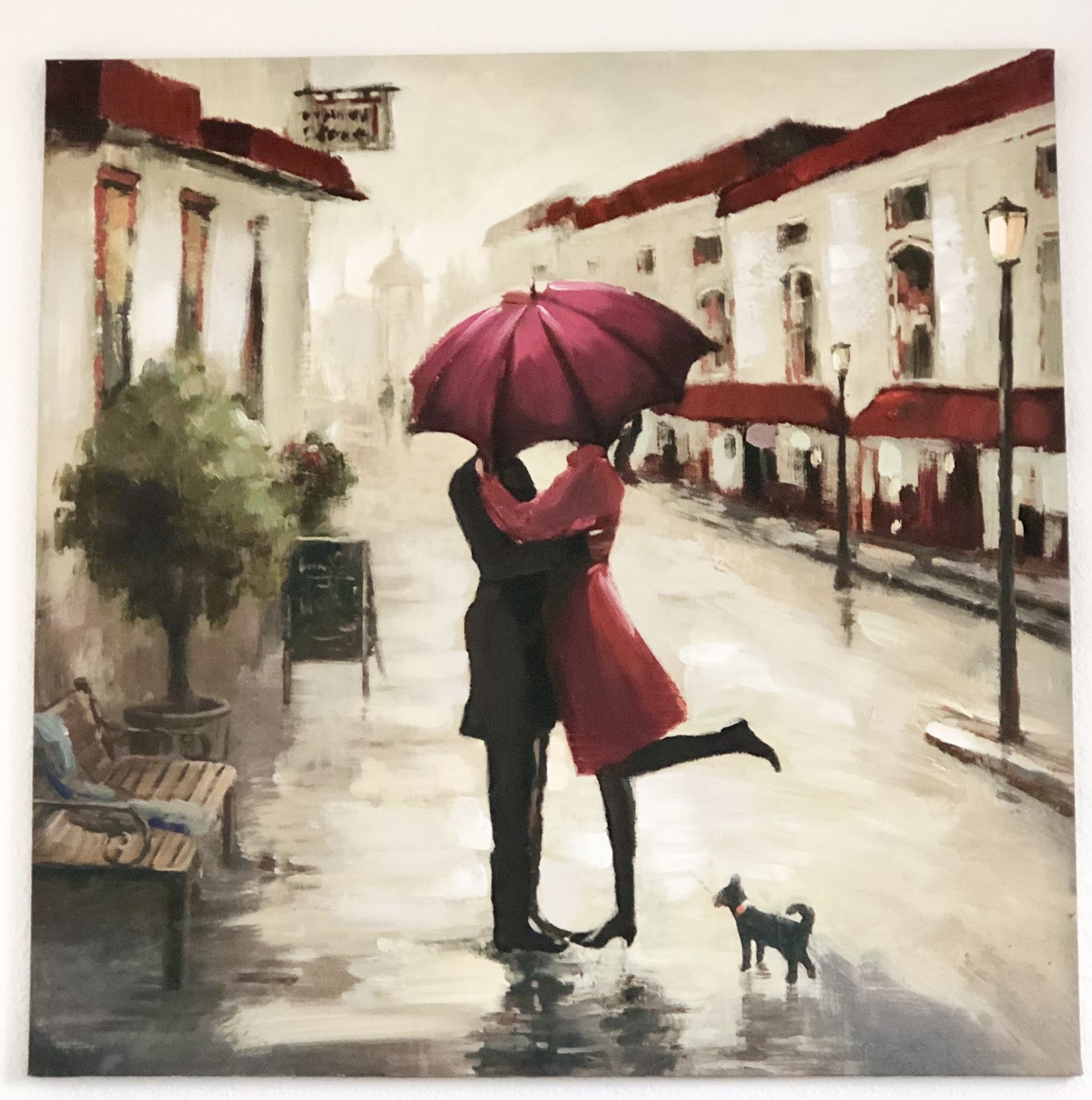 Paris Red Umbrella “Kissing Couple In The Rain” Canvas Print