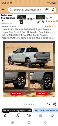 Toyota Tacoma 24+ oem style mud guards