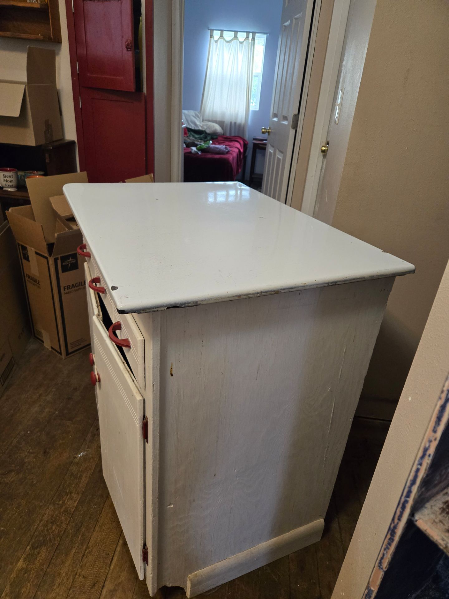 Vintage Wooden Kitchen Cabinet w/Metal Top