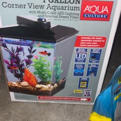 Corner View 1 Gallon Aquarium With Multicolored Led Lighting And Internal Power Filter