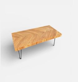 Modern Herringbone Wood Coffee Table with Hairpin Legs