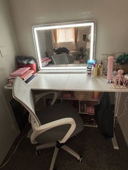Mechanical desk with vanity and chair