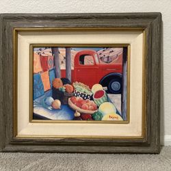 Fun Art! Fruit Stand and Red Truck Print on Canvas