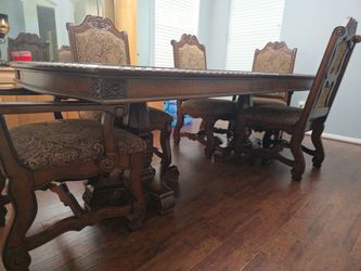 Solid wood dining table with 6 chairs