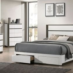 Brand New White & Grey 4pc Queen Bedroom Set (Available In California & Eastern King)