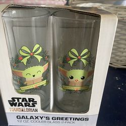Star Wars The Mandalorian "Galaxy's Greetings" 12 oz. cooler glass 2-pack set. 
