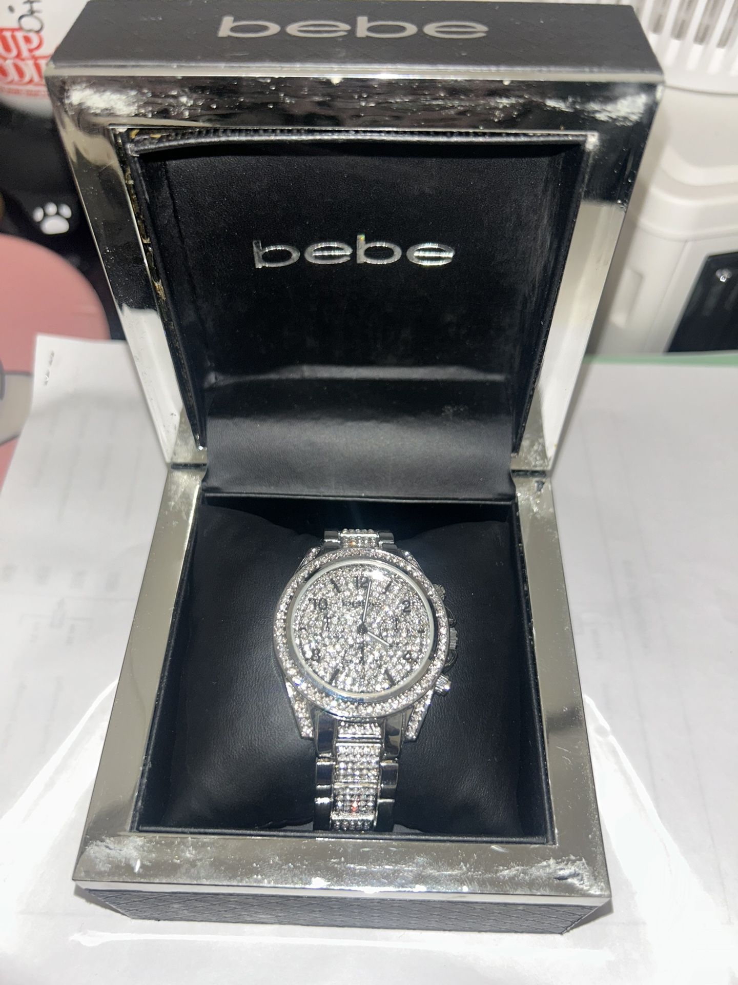 BEBE FULL PAVE CRYSTAL DIAL WATCH - SILVER