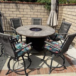 Free- Cursive Pick Up- Fire Table With Six Chairs