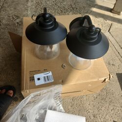 LUTEC 2-Pack Outdoor Light Fixtures, Indoor/Outdoor Barn Wall Sconces, Matte Black Finish, Anti-Rust Wall Mount Light, Waterproof Wall Lamp with Glass