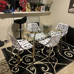 Gold White Rectangle Dining Table Set 