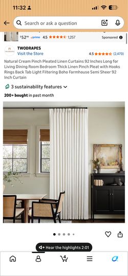 Natural Cream Pinch Pleated Linen Curtains 92 Inches Long for Living Dining Room Bedroom Thick Linen Pinch Pleat with Hooks Rings Back Tab Light Filte