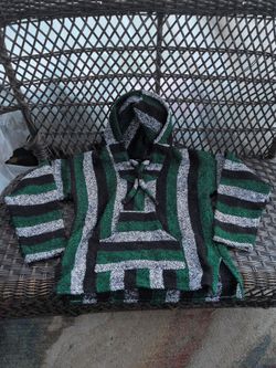 M - Baja grey hippie rug striped surf pullover hoodie sweater adult Medium ( clothing #001 )