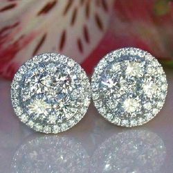 Iced Out Halo Paved 14K White Gold Plated Cubic Zirconia 11mm Men Women Stud Earrings 